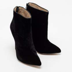 Olcay Gulsen Black Velvet Pointed Toe Ankle Boots Size 37
