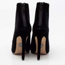 Olcay Gulsen Black Velvet Pointed Toe Ankle Boots Size 37