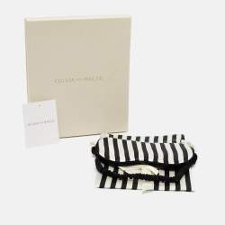 Pre Owned Olivia von Halle White Striped Silk Satin Nika Reversible Eye Mask One Size