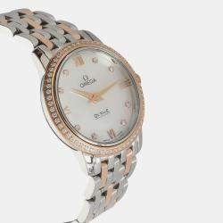 Omega White Mother Of Pearl 18k Rose Gold Stainless Steel De Ville Prestige 424.25.27.60.55.002 Quartz Women's Wristwatch 27 mm