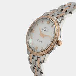 Omega White Mother Of Pearl 18k Rose Gold Stainless Steel De Ville Prestige 424.25.27.60.55.002 Quartz Women's Wristwatch 27 mm