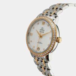 Omega White Mother Of Pearl 18k Yellow Gold Stainless Steel De Ville Prestige 424.25.33.20.55.004 Automatic Women's Wristwatch 33 mm