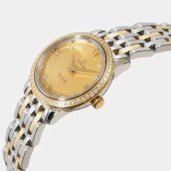 Omega Champagne Diamond 18k Yellow Gold Stainless Steel De Ville Prestige 424.25.24.60.58.001 Automatic Women's Wristwatch 24 mm