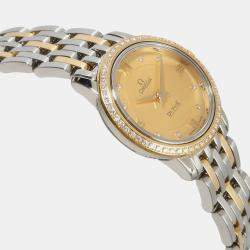 Omega Champagne Diamond 18k Yellow Gold Stainless Steel De Ville Prestige 424.25.24.60.58.001 Automatic Women's Wristwatch 24 mm