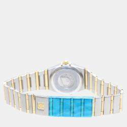 Omega White Diamond 18k Yellow Gold Stainless Steel Constellation 1267.75 Quartz Women's Wristwatch 22 mm