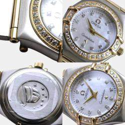 Omega White Diamond 18k Yellow Gold Stainless Steel Constellation 1267.75 Quartz Women's Wristwatch 22 mm