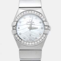 Omega White Mother Of Pearl Diamond Stainless Steel Constellation 123.15.24.60.55.006 Quartz Women's Wristwatch 24 mm