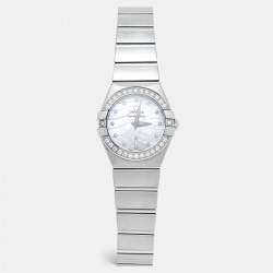 Omega White Mother Of Pearl Diamond Stainless Steel Constellation 123.15.24.60.55.006 Quartz Women's Wristwatch 24 mm