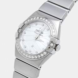 Omega White Mother Of Pearl Diamond Stainless Steel Constellation 123.15.24.60.55.006 Quartz Women's Wristwatch 24 mm