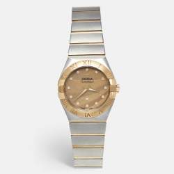 Omega Champagne Diamond 18k Yellow Gold Stainless Steel Constellation 123.20.27.60.58.003 Women's Wristwatch 27 mm