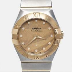 Omega Champagne Diamond 18k Yellow Gold Stainless Steel Constellation 123.20.27.60.58.003 Women's Wristwatch 27 mm