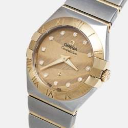 Omega Champagne Diamond 18k Yellow Gold Stainless Steel Constellation 123.20.27.60.58.003 Women's Wristwatch 27 mm