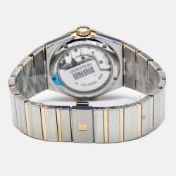 Pre Owned Omega Champagne Diamond 18k Yellow Gold Stainless Steel Constellation 123.20.38.21.58.001 Men's Wristwatch 38 mm