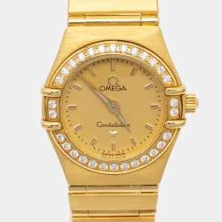 Pre Owned Omega Champagne Diamond 18k Yellow Gold Constellation 1167.10.00 Women's Wristwatch 22.5 mm