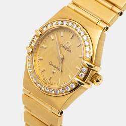Pre Owned Omega Champagne Diamond 18k Yellow Gold Constellation 1167.10.00 Women's Wristwatch 22.5 mm
