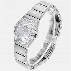 Omega White Mother Of Pearl Diamond Stainless Steel Constellation 123.15.24.60.55.006 Quartz Women's Wristwatch 24 mm