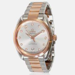 Omega Silver Diamond 18k Rose Gold Stainless Steel Seamaster Aqua Terra 220.20.38.20.56.002 Automatic Women's Wristwatch 38 mm