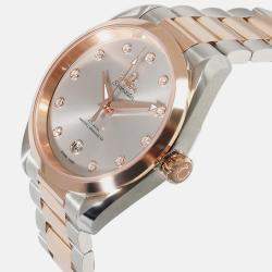 Omega Silver Diamond 18k Rose Gold Stainless Steel Seamaster Aqua Terra 220.20.38.20.56.002 Automatic Women's Wristwatch 38 mm