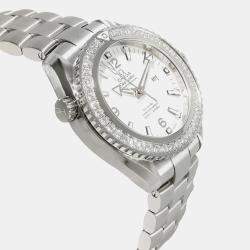 Omega White Stainless Steel Seamaster Planet Ocean Automatic Women's Wristwatch 37.5 mm