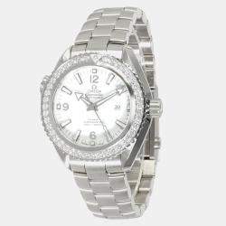 Omega White Stainless Steel Seamaster Planet Ocean Automatic Women's Wristwatch 37.5 mm