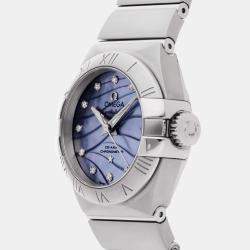 Omega Blue Diamond Mother Of Pearl Stainless Steel Constellation 123.10.27.20.57.001 Automatic Women's Wristwatch 27 mm