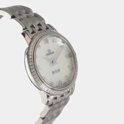 Omega White Diamond Stainless Steel De Ville Prestige 424.15.27.60.55.001 Quartz Women's Wristwatch 27 mm