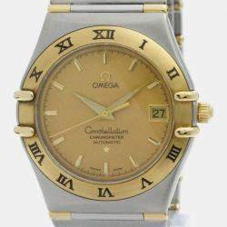 Omega Champagne 18k Yellow Gold Stainless Steel Constellation 1302.10 Automatic Women's Wristwatch 36 mm