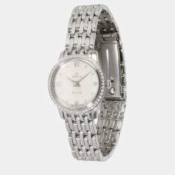 Omega Silver Diamond Stainless Steel DeVille Prestige 424.15.24.60.52.001 Quartz Women's Wristwatch 24 mm