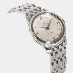 Omega Silver Diamond Stainless Steel DeVille Prestige 424.15.24.60.52.001 Quartz Women's Wristwatch 24 mm