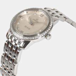 Omega Silver Diamond Stainless Steel DeVille Prestige 424.15.24.60.52.001 Quartz Women's Wristwatch 24 mm