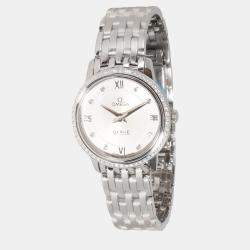 Omega Silver Diamond Stainless Steel DeVille Prestige 424.15.27.60.52.001Quartz Women's Wristwatch 27 mm