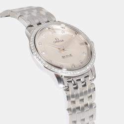 Omega Silver Diamond Stainless Steel DeVille Prestige 424.15.27.60.52.001Quartz Women's Wristwatch 27 mm