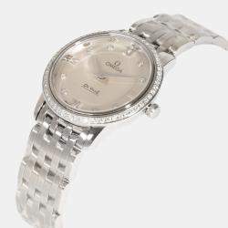 Omega Silver Diamond Stainless Steel DeVille Prestige 424.15.27.60.52.001Quartz Women's Wristwatch 27 mm