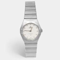 Pre Owned Omega Silver Diamond Stainless Steel Constellation 133.10.28.60.52.001 Women's Wristwatch 28 mm