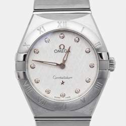 Pre Owned Omega Silver Diamond Stainless Steel Constellation 133.10.28.60.52.001 Women's Wristwatch 28 mm