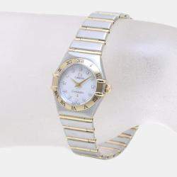 Omega White Stainless Steel Diamond Constellation 4575.71 Quartz Women's Wristwatch 22 mm