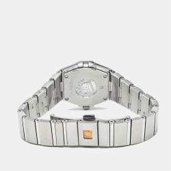 Pre Owned Omega White Mother Of Pearl Diamond Stainless Steel Constellation 123.15.24.60.55.006 Quartz Women's Wristwatch 24 mm