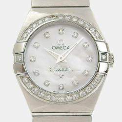 Omega Silver Diamond Stainless Steel Constellation 123.15.24.60.55.001 Quartz Women's Wristwatch 25 mm