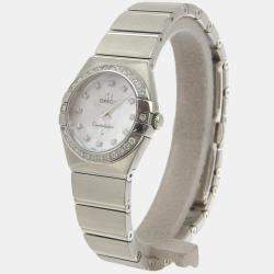 Omega Silver Diamond Stainless Steel Constellation 123.15.24.60.55.001 Quartz Women's Wristwatch 25 mm