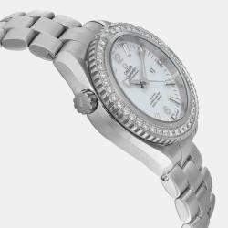 Omega White Stainless Steel Diamond Seamaster Planet Ocean 232.15.38.20.04.001 Automatic Men's Wristwatch 37.5mm