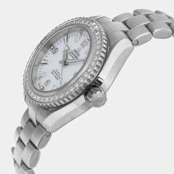 Omega White Stainless Steel Diamond Seamaster Planet Ocean 232.15.38.20.04.001 Automatic Men's Wristwatch 37.5mm