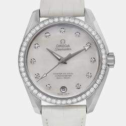 Omega White Stainless Steel Diamond Seamaster Aqua Terra 231.18.39.21.55.001 Automatic Women's Wristwatch 38mm