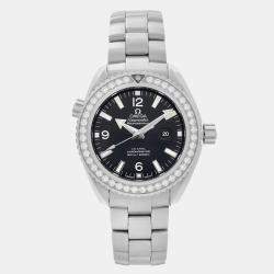 Omega Black Stainless Steel Diamond Seamaster Planet Ocean 232.15.38.20.01.001 Automatic Women's Wristwatch 38mm