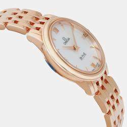 Omega White 18K Rose Gold De Ville Prestige 424.50.27.60.05.002 Quartz Women's Wristwatch 27.4mm