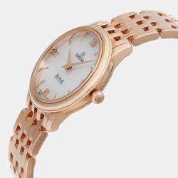 Omega White 18K Rose Gold De Ville Prestige 424.50.27.60.05.002 Quartz Women's Wristwatch 27.4mm