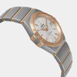 Omega White 18K Gold Stainless Steel Constellation 123.20.35.20.02.006 Automatic Women's Wristwatch 35mm