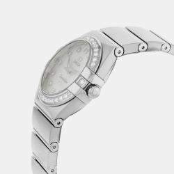 Omega White MOP Stainless Steel Constellation Quartz Women's Wristwatch 24 mm