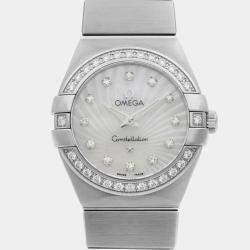 Omega White MOP Stainless Steel Constellation Quartz Women's Wristwatch 24 mm