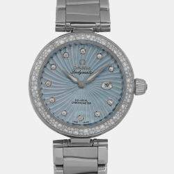 Omega Blue MOP Diamond Stainless Steel De Ville Ladymatic Automatic Women's Wristwatch 34 mm