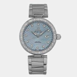 Omega Blue MOP Diamond Stainless Steel De Ville Ladymatic Automatic Women's Wristwatch 34 mm